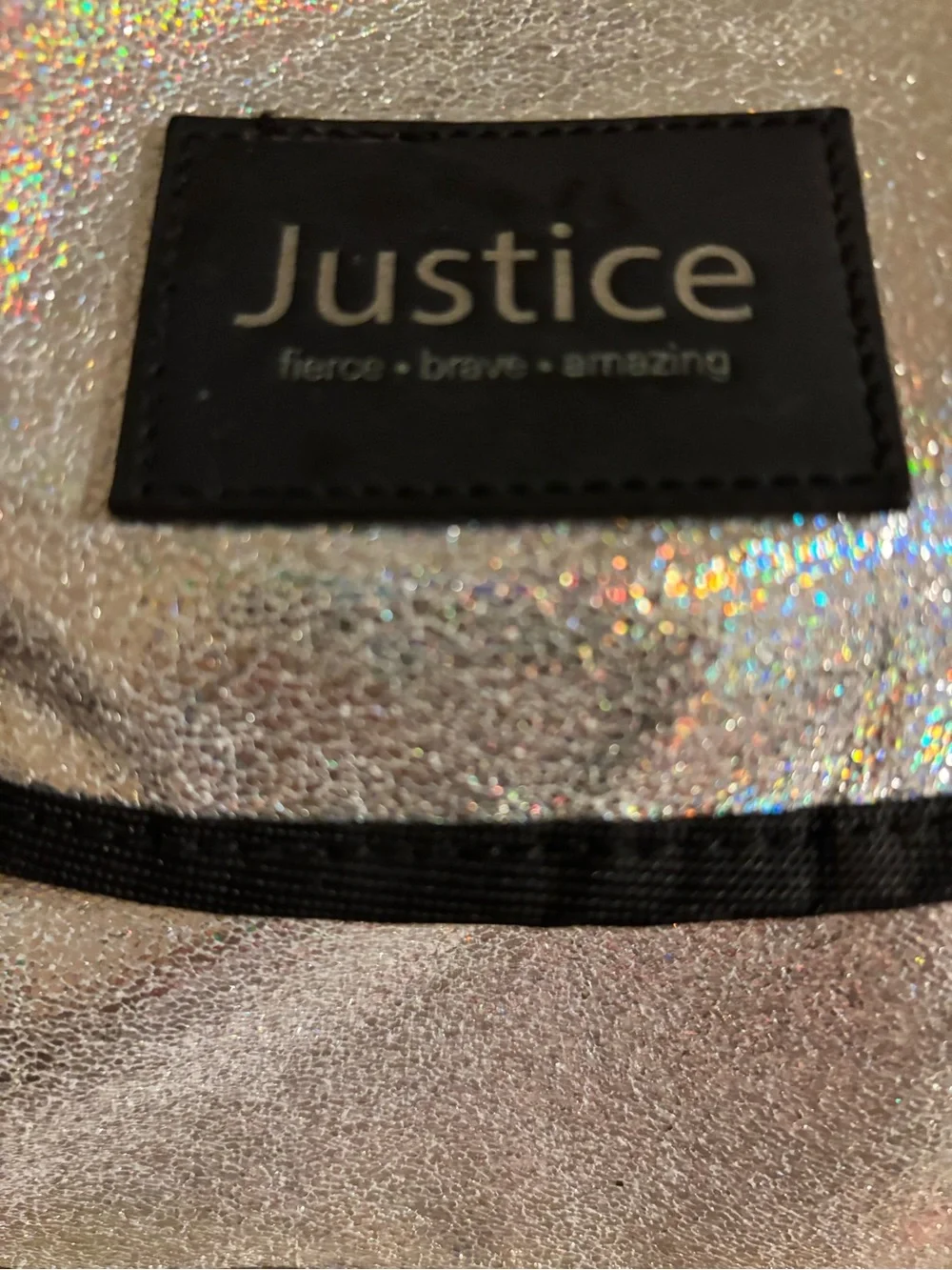 Justice Girls Metallic Gold Silver Shimmer Backpack Drawstring School Bag